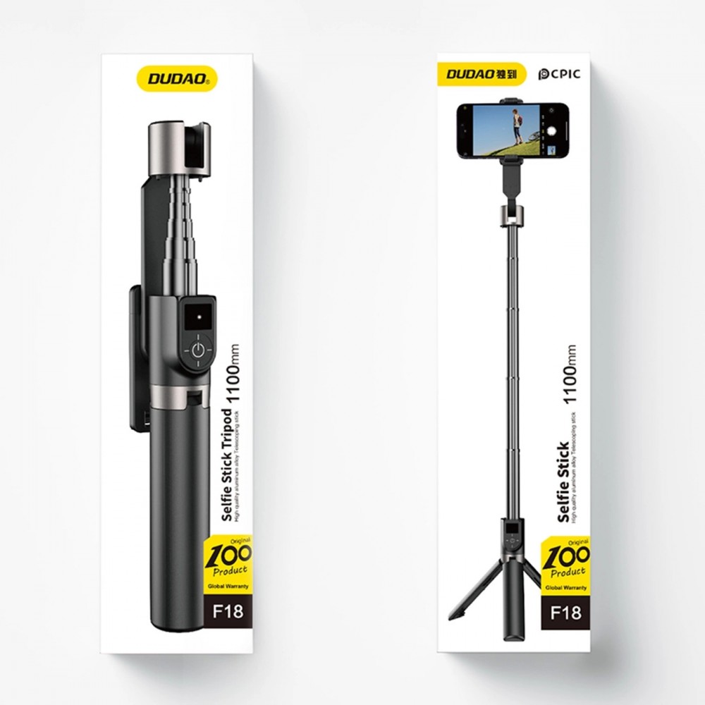 Perche à selfie télescopique avec trépied Dudao F18B pour smartphone et appareil photo - Noir