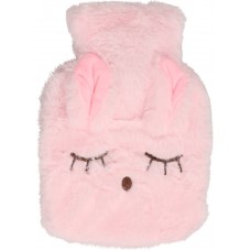 Petite mini bouillotte avec enveloppe de lapin à la peluche douce - Rose