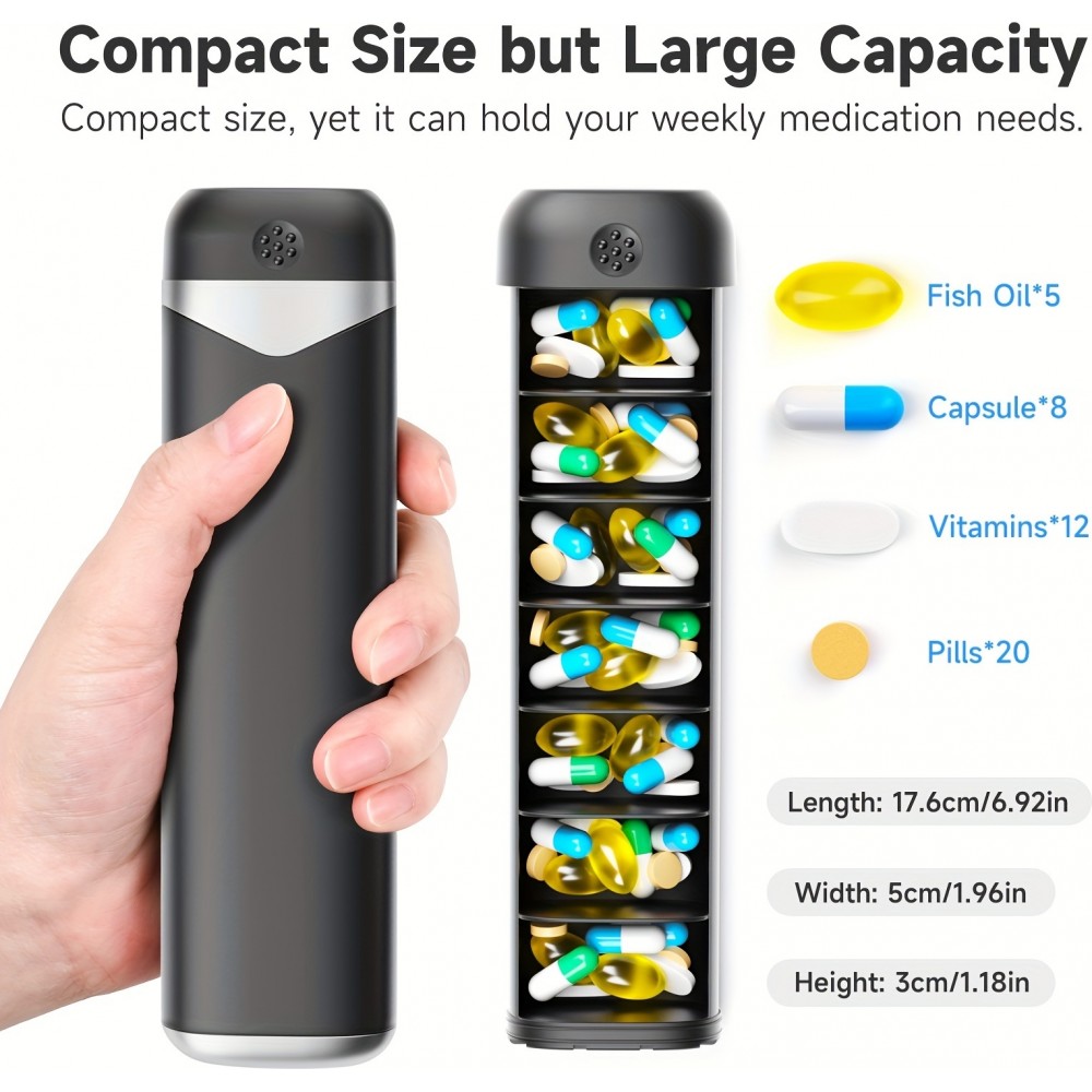 Pilulier portable semainier 7 jours boîte à pilules compacte distributeur de médicaments - Noir