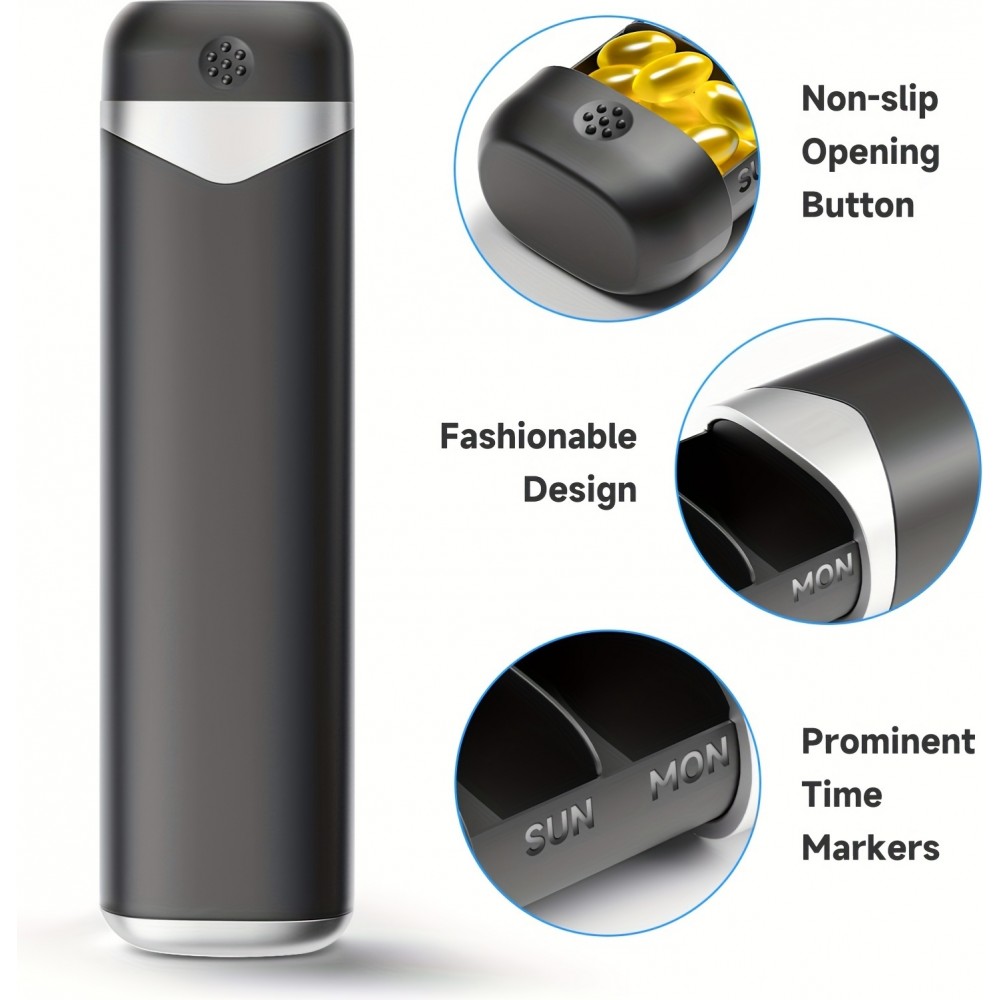 Pilulier portable semainier 7 jours boîte à pilules compacte distributeur de médicaments - Noir