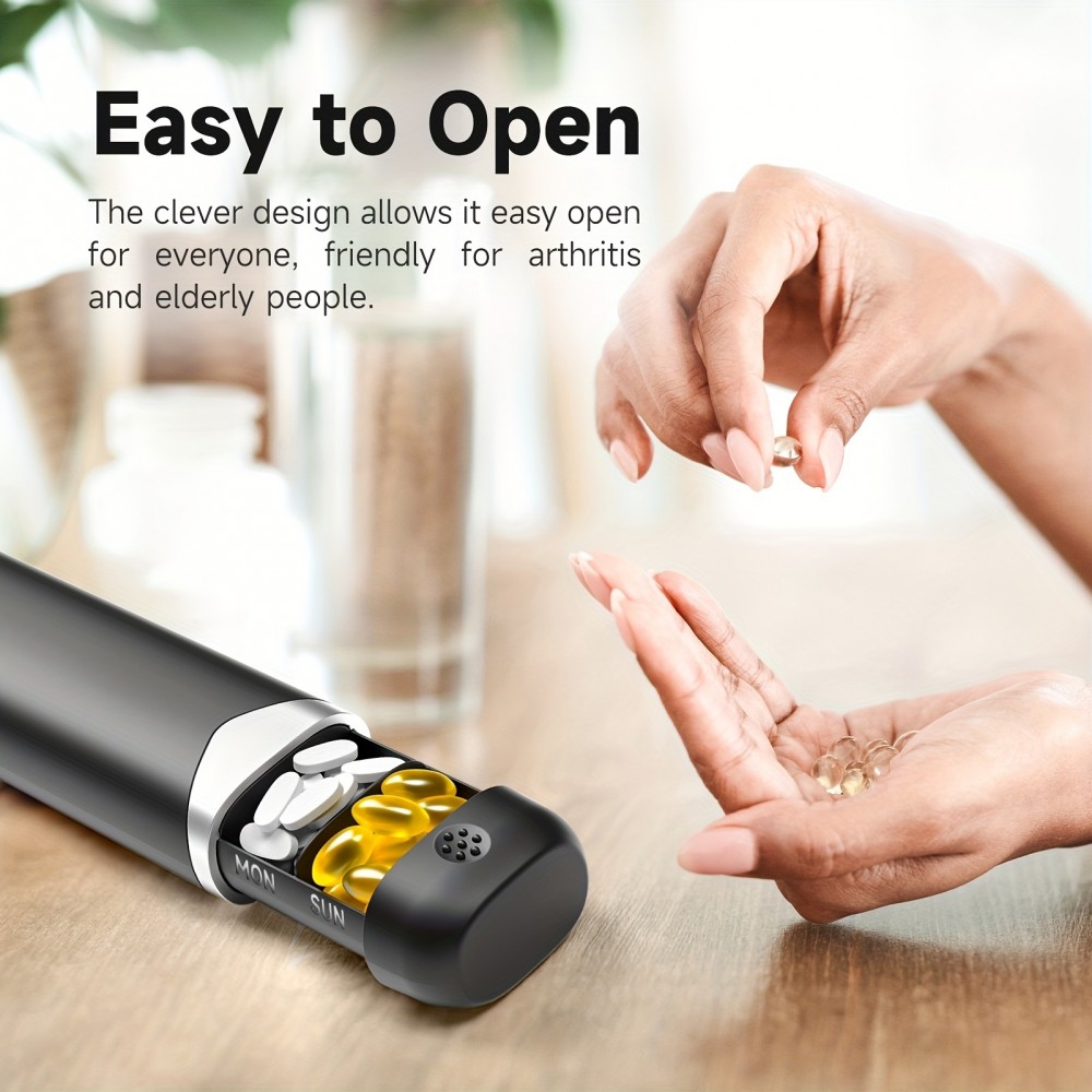 Pilulier portable semainier 7 jours boîte à pilules compacte distributeur de médicaments - Noir