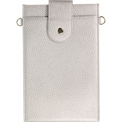 Pochette à bandoulière universelle pour smartphone en cuir végétal avec lanière en cuir (végétal) - Argent