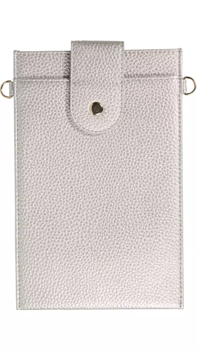 Pochette à bandoulière universelle pour smartphone en cuir végétal avec lanière en cuir (végétal) - Argent
