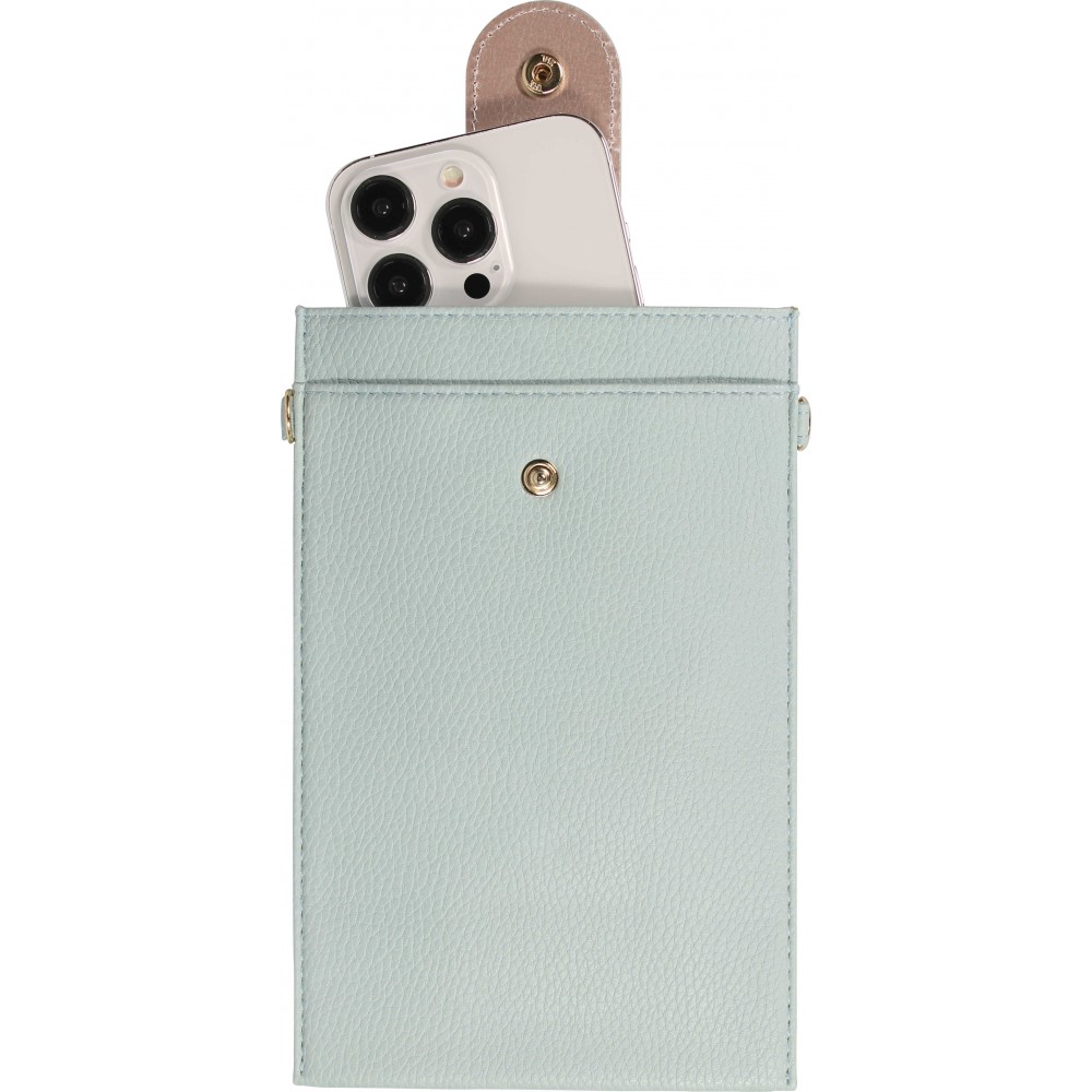 Pochette à bandoulière universelle pour smartphone en cuir végétal avec lanière en cuir (végétal) - Bleu clair