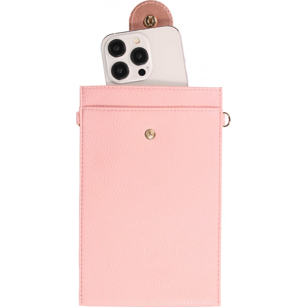 Pochette à bandoulière universelle pour smartphone en cuir végétal avec lanière en cuir (végétal) - Rose