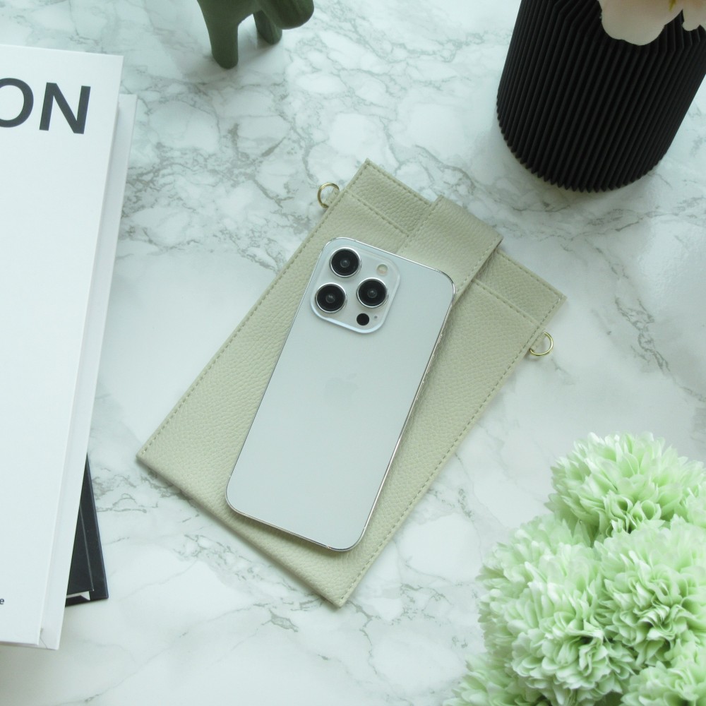 Pochette à bandoulière universelle pour smartphone en cuir végétal avec lanière en cuir (végétal) - Sable