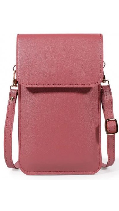 Pochette bandoulière pour téléphone et accessoire avec fenêtre transparente - Vieux rose