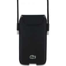 Pochette étui téléphone Lacoste avec rabat et lanière XL Petit Piqué Iconique - Noir