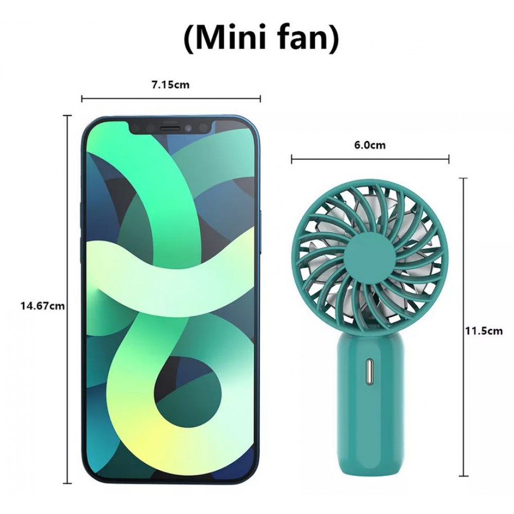 Pocket mini ventilateur à main pour les déplacements - puissance réglable à 3 niveaux avec accu - Vert foncé