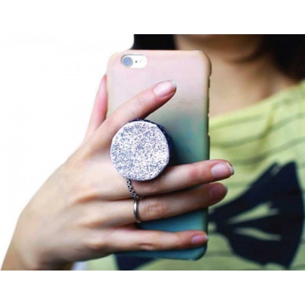 Pop Socket 3D Paillettes - Support de doigt interchangeable pour Smartphone / Tablettes - Rose