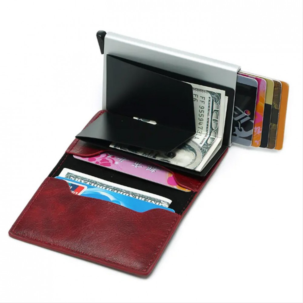 Porte-cartes et support AirTag 2 en 1 avec bloqueur RFID cuir synthétique - Bleu