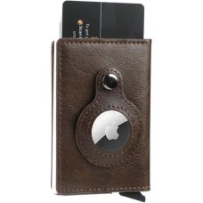 Porte-cartes et support AirTag 2 en 1 avec bloqueur RFID cuir synthétique - Brun