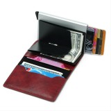 Porte-cartes et support AirTag 2 en 1 avec bloqueur RFID cuir synthétique - Brun