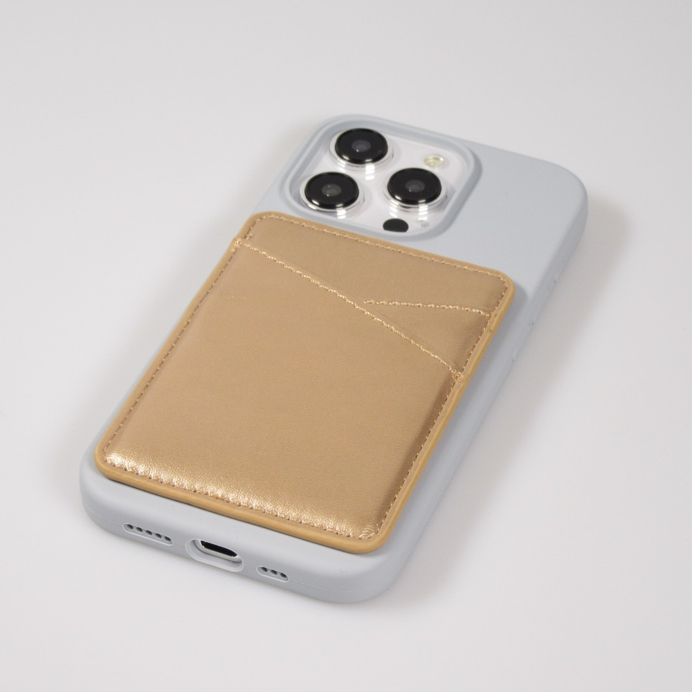Porte-cartes magnétique universel en similicuir pour smartphones Apple MagSafe & Android - Or