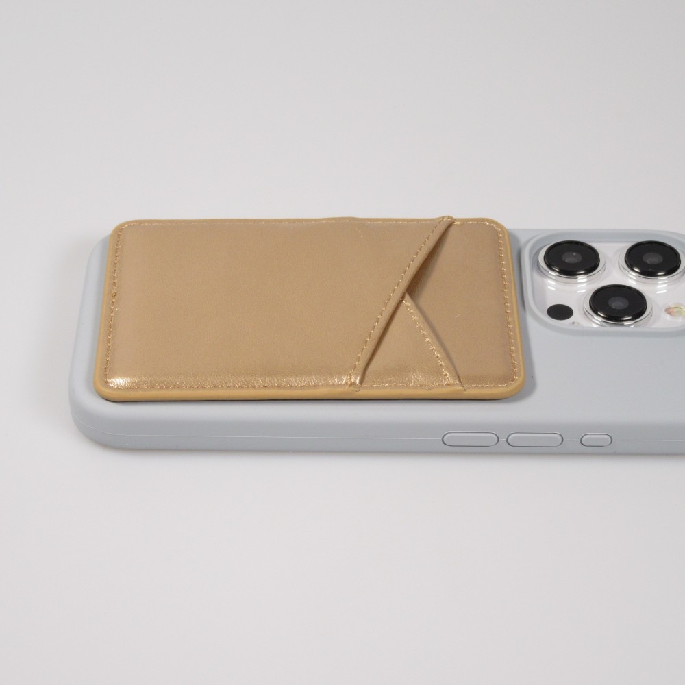 Porte-cartes magnétique universel en similicuir pour smartphones Apple MagSafe & Android - Or