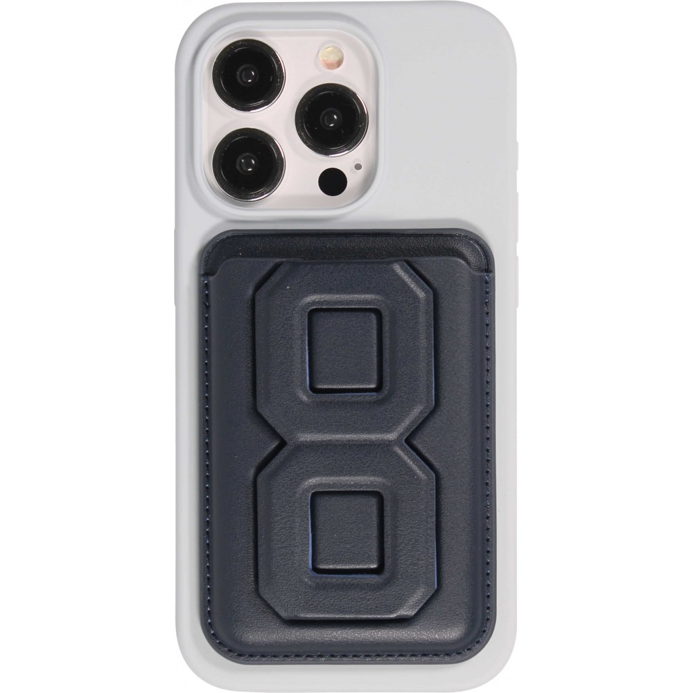 Porte-cartes magnétique wallet MagSafe cuir végan avec aimant fort et support pliable intégré - Bleu foncé