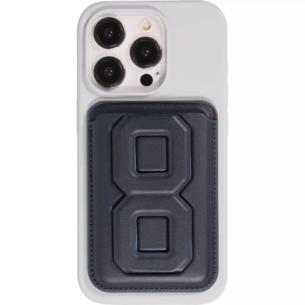 Magnetischer Kartenhalter wallet MagSafe veganes Leder mit starkem Magneten und integriertem Klappständer - Dunkelblau