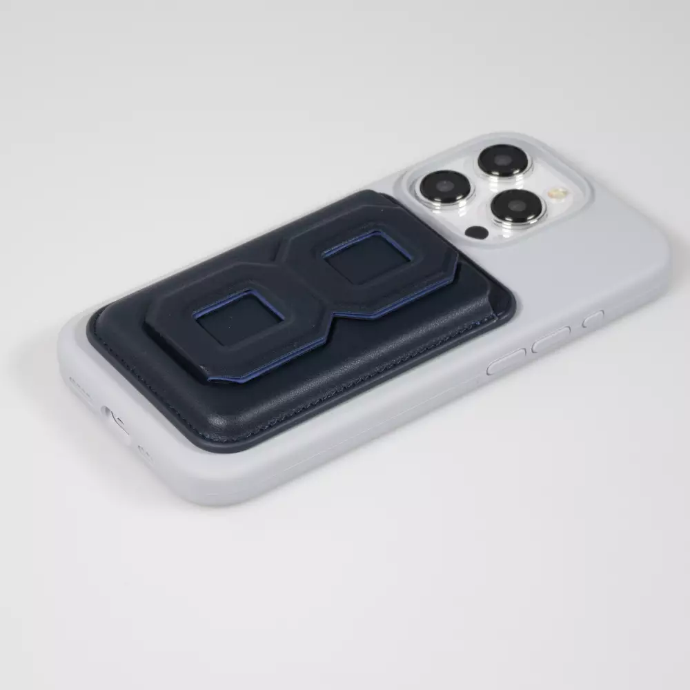 Magnetischer Kartenhalter wallet MagSafe veganes Leder mit starkem Magneten und integriertem Klappständer - Dunkelblau