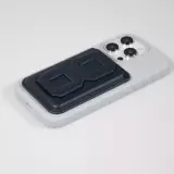 Magnetischer Kartenhalter wallet MagSafe veganes Leder mit starkem Magneten und integriertem Klappständer - Dunkelblau