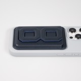 Porte-cartes magnétique wallet MagSafe cuir végan avec aimant fort et support pliable intégré - Bleu foncé