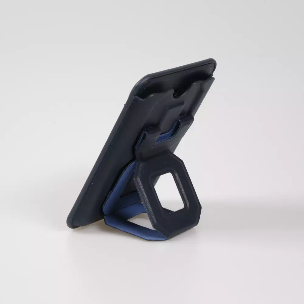 Magnetischer Kartenhalter wallet MagSafe veganes Leder mit starkem Magneten und integriertem Klappständer - Dunkelblau