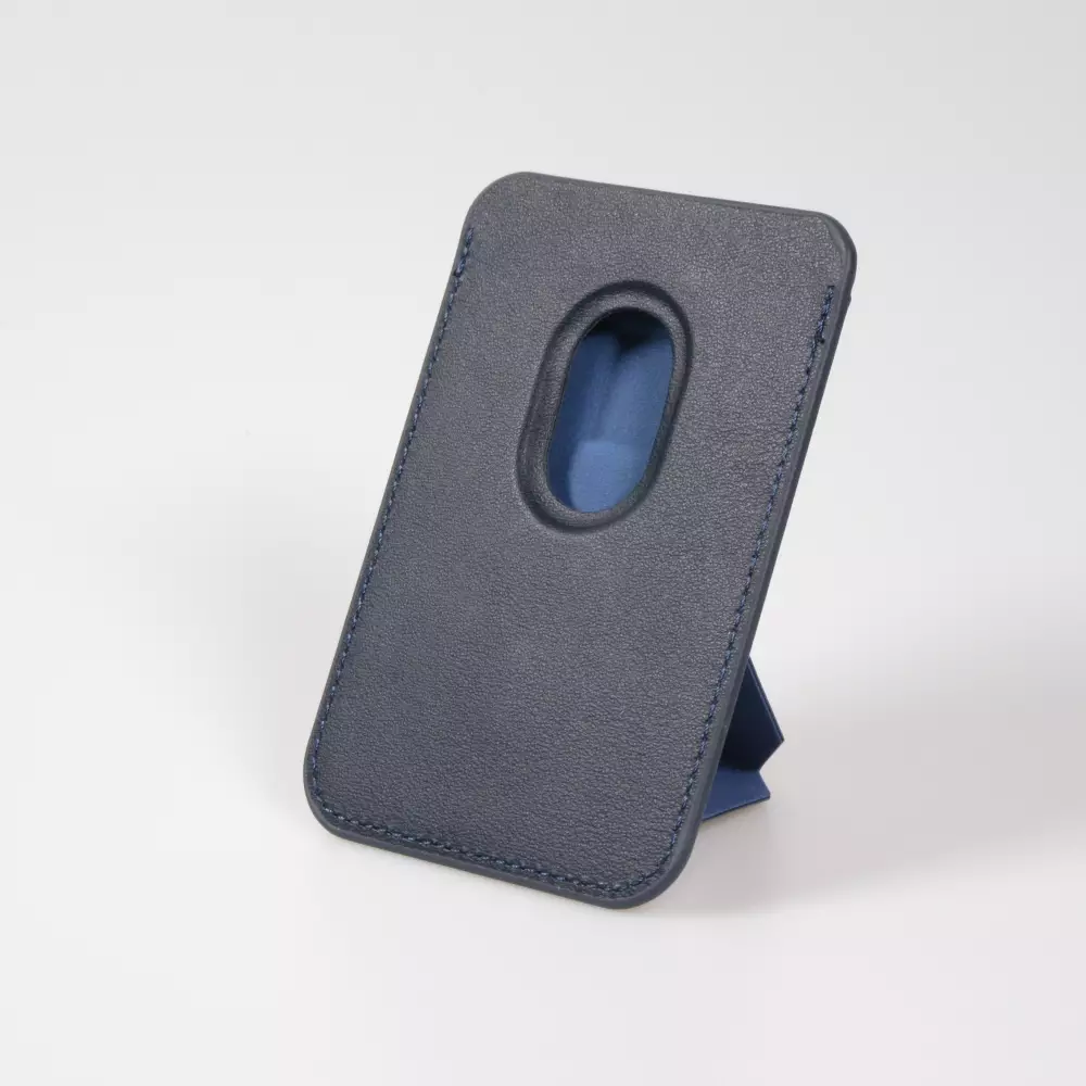 Magnetischer Kartenhalter wallet MagSafe veganes Leder mit starkem Magneten und integriertem Klappständer - Dunkelblau