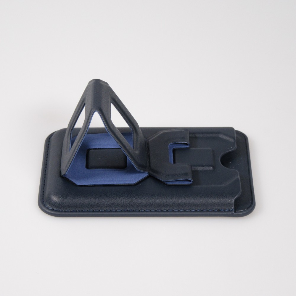 Porte-cartes magnétique wallet MagSafe cuir végan avec aimant fort et support pliable intégré - Bleu foncé