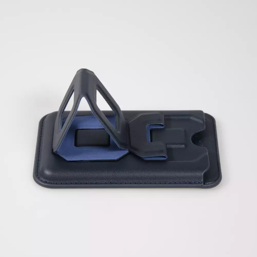Magnetischer Kartenhalter wallet MagSafe veganes Leder mit starkem Magneten und integriertem Klappständer - Dunkelblau