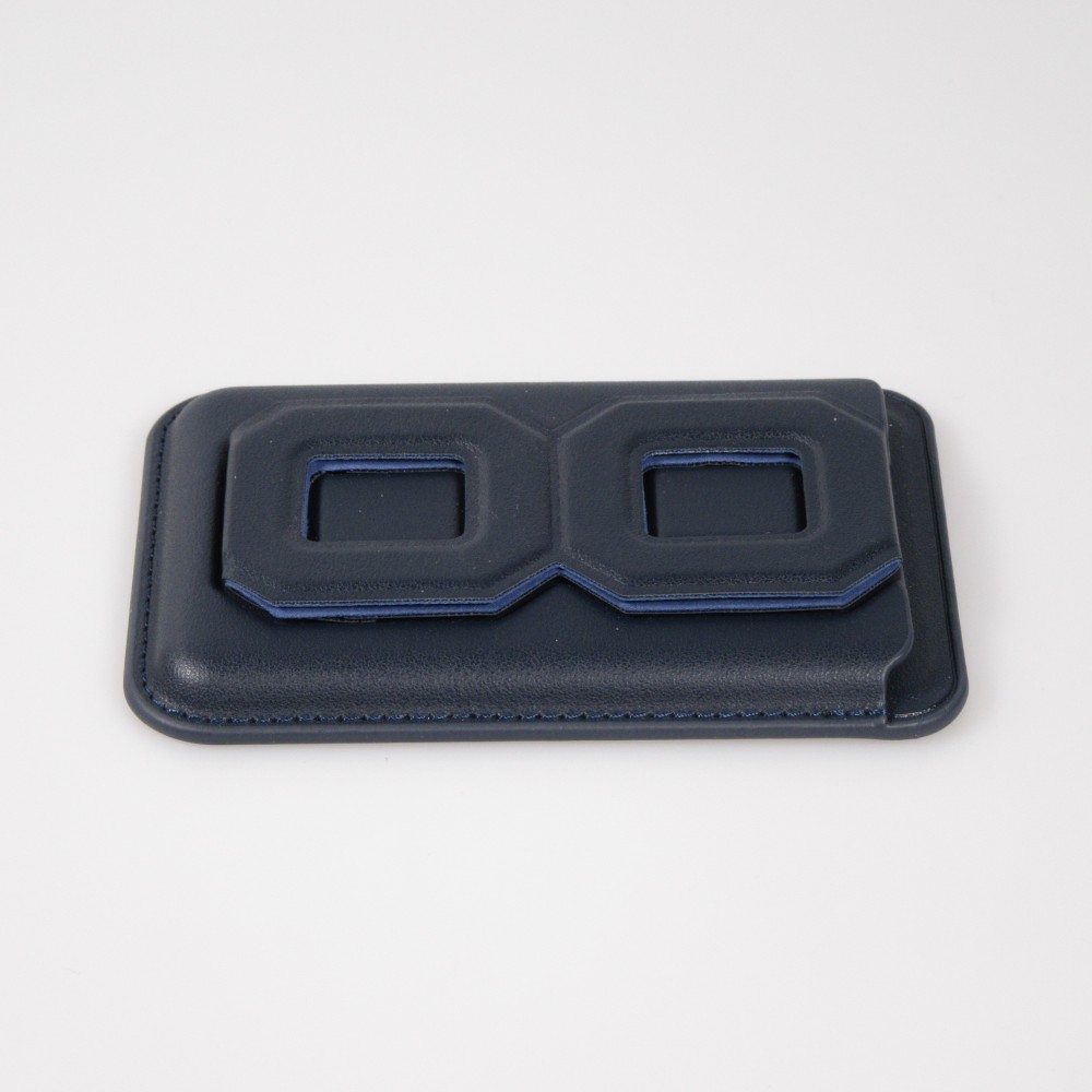 Porte-cartes magnétique wallet MagSafe cuir végan avec aimant fort et support pliable intégré - Bleu foncé