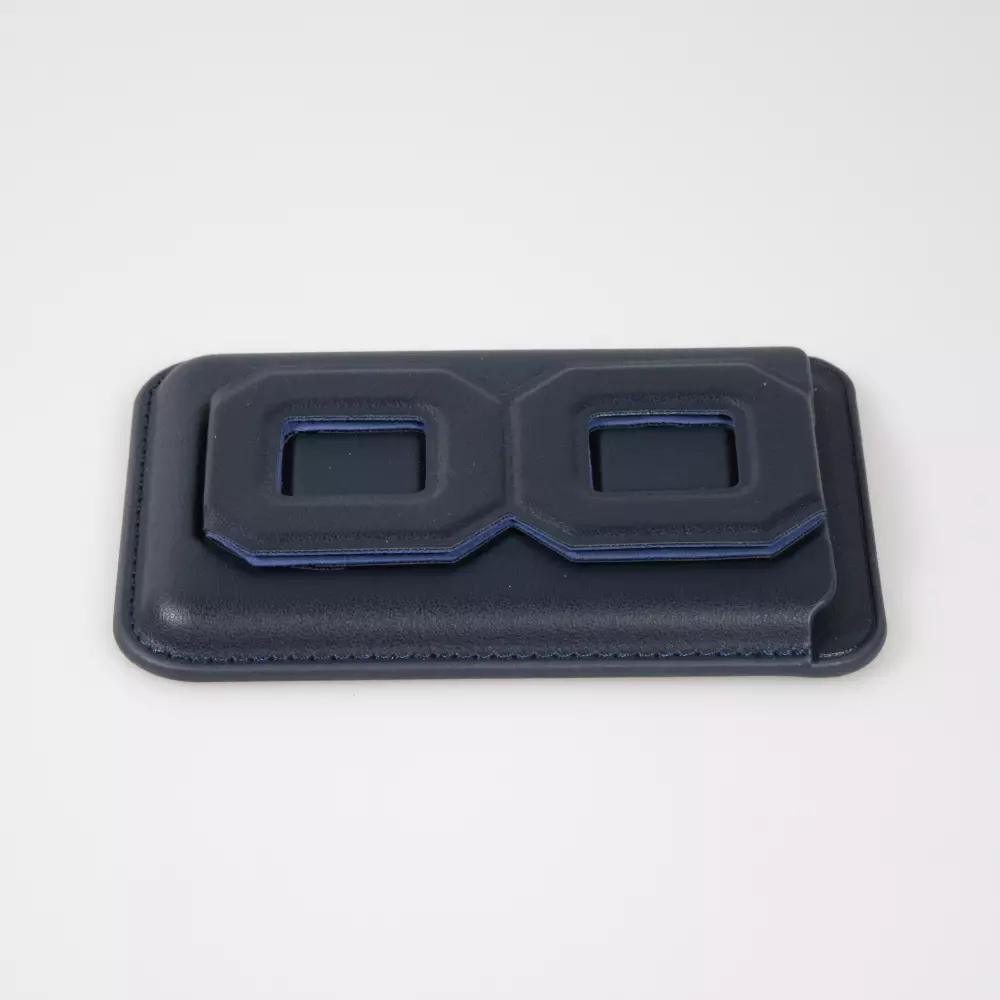 Magnetischer Kartenhalter wallet MagSafe veganes Leder mit starkem Magneten und integriertem Klappständer - Dunkelblau