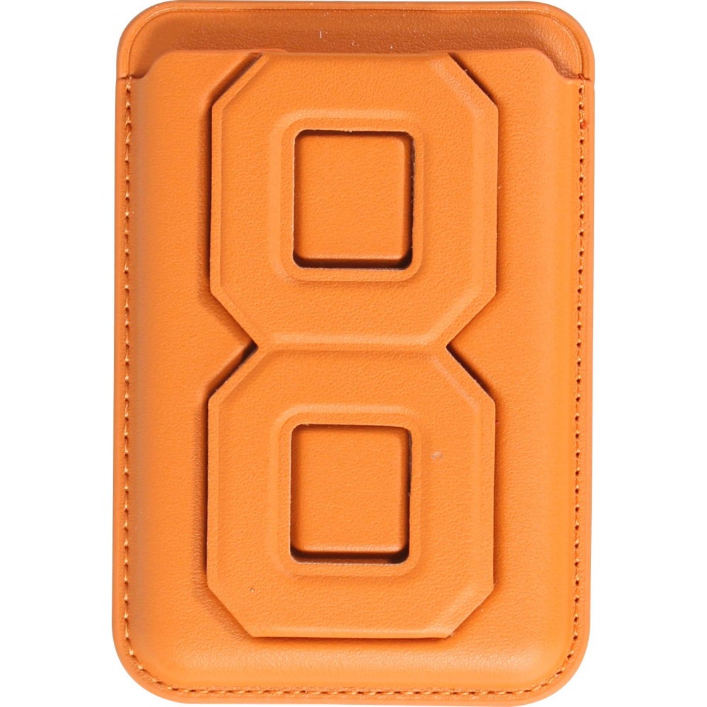 Porte-cartes magnétique wallet MagSafe cuir végan avec aimant fort et support pliable intégré - Brun clair