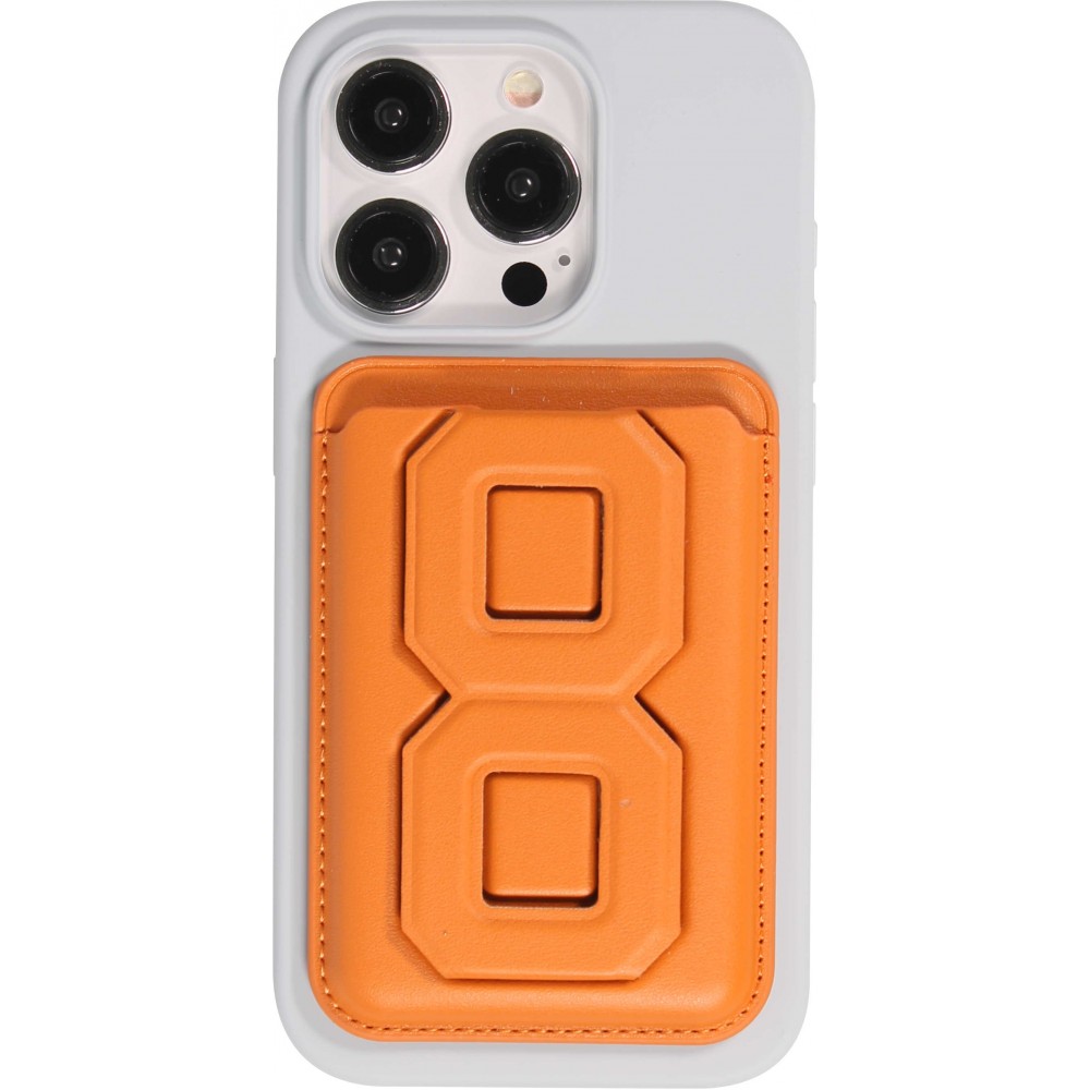 Porte-cartes magnétique wallet MagSafe cuir végan avec aimant fort et support pliable intégré - Brun clair