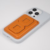 Porte-cartes magnétique wallet MagSafe cuir végan avec aimant fort et support pliable intégré - Brun clair