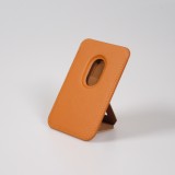 Porte-cartes magnétique wallet MagSafe cuir végan avec aimant fort et support pliable intégré - Brun clair
