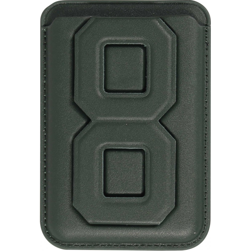Porte-cartes magnétique wallet MagSafe cuir végan avec aimant fort et support pliable intégré - Vert foncé