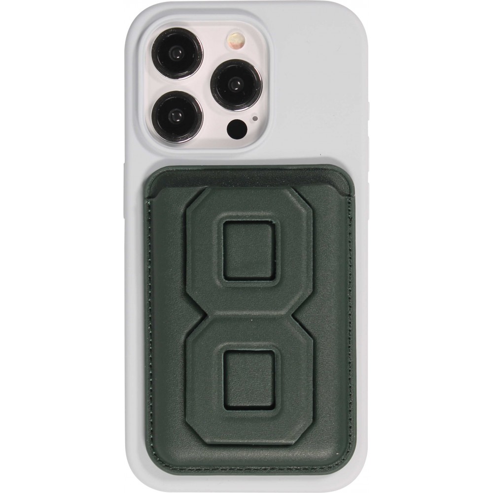Porte-cartes magnétique wallet MagSafe cuir végan avec aimant fort et support pliable intégré - Vert foncé