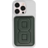 Porte-cartes magnétique wallet MagSafe cuir végan avec aimant fort et support pliable intégré - Vert foncé