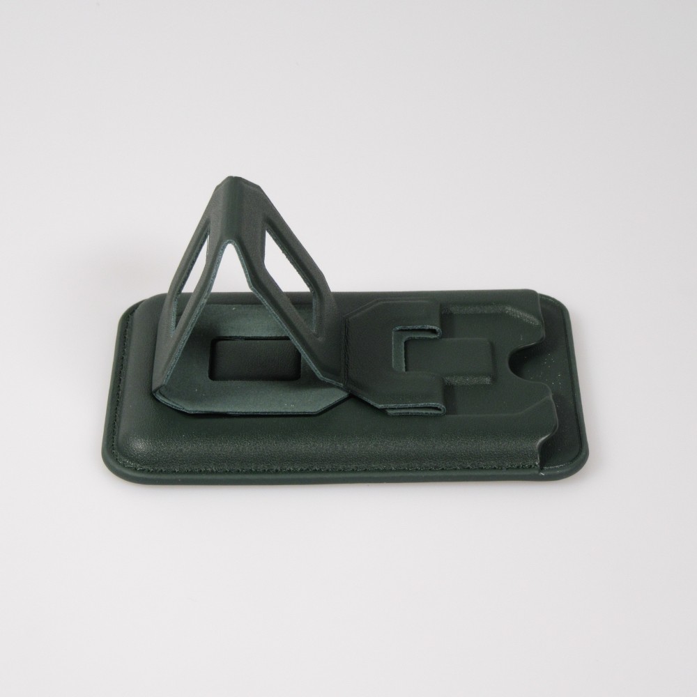 Porte-cartes magnétique wallet MagSafe cuir végan avec aimant fort et support pliable intégré - Vert foncé