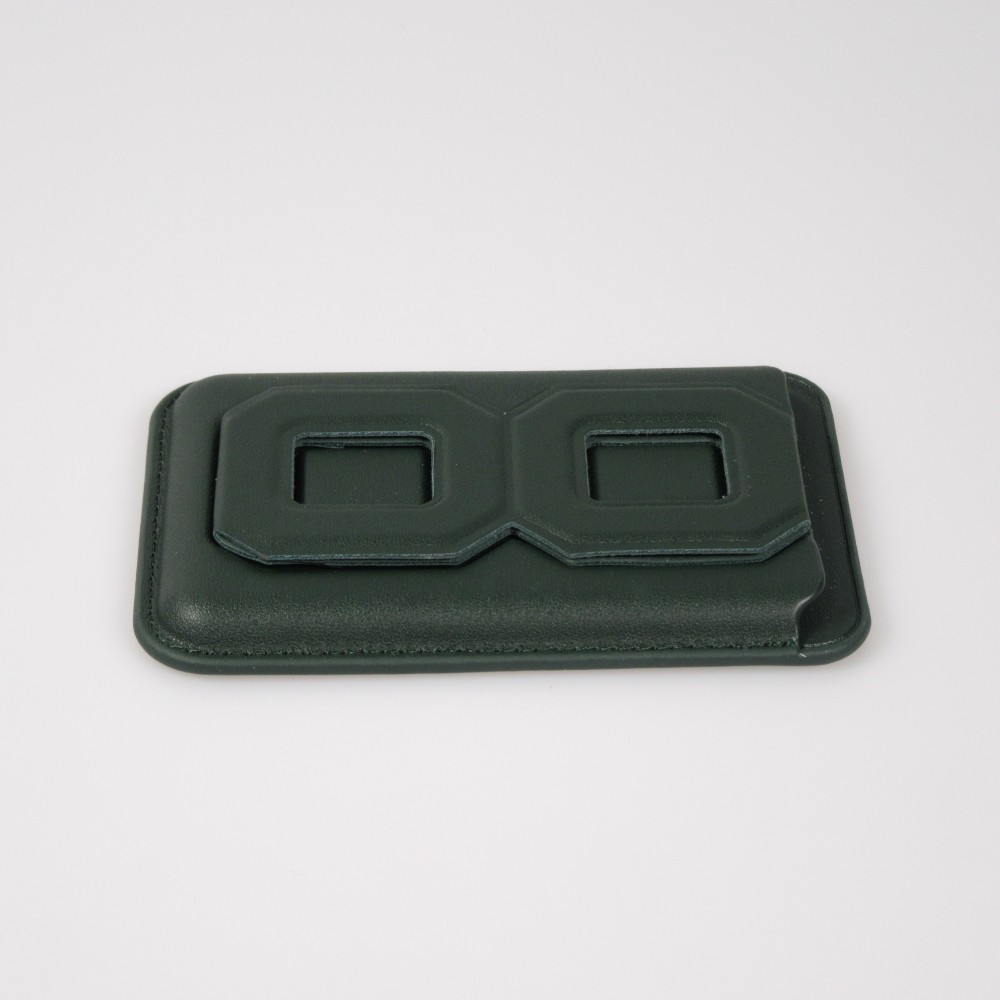 Porte-cartes magnétique wallet MagSafe cuir végan avec aimant fort et support pliable intégré - Vert foncé