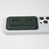 Porte-cartes magnétique wallet MagSafe cuir végan avec aimant fort et support pliable intégré - Vert foncé