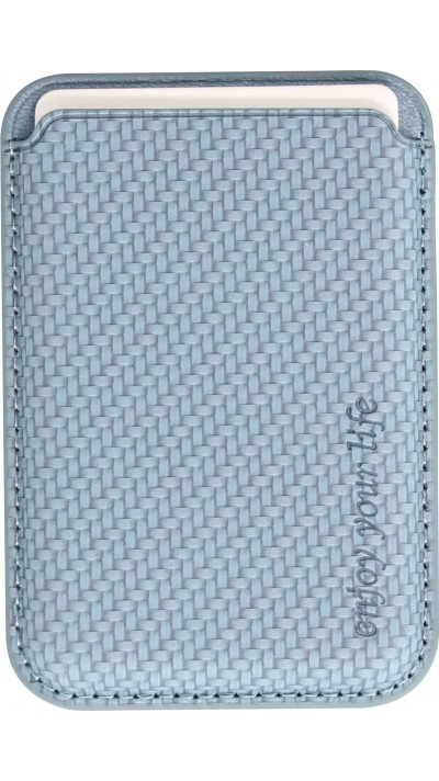 Porte-cartes magnétique wallet effet carbone - Compatible avec Apple MagSafe - Bleu