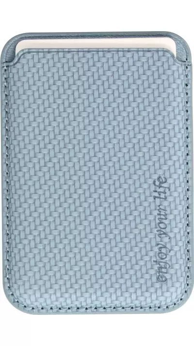 Porte-cartes magn&eacute;tique wallet effet carbone - Compatible avec Apple MagSafe - Bleu