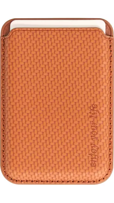 Porte-cartes magn&eacute;tique wallet effet carbone - Compatible avec Apple MagSafe - Orange