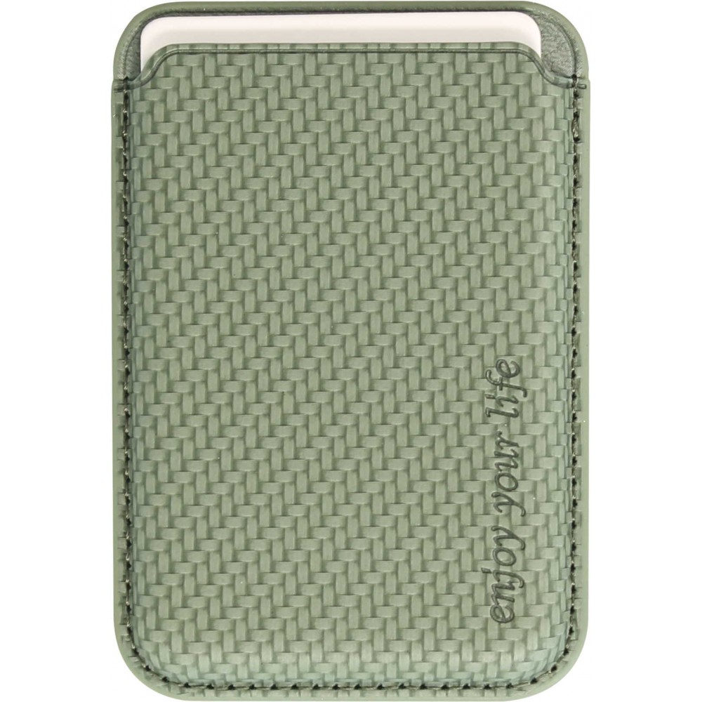 Porte-cartes magnétique wallet effet carbone - Compatible avec Apple MagSafe - Vert