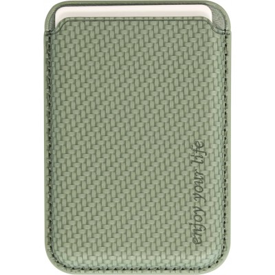 Porte-cartes magn&eacute;tique wallet effet carbone - Compatible avec Apple MagSafe - Vert