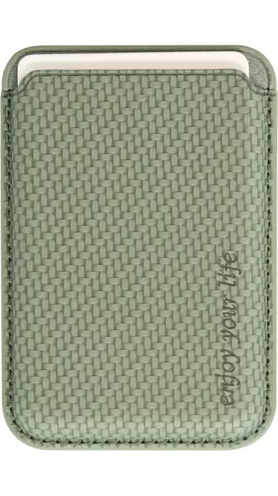 Porte-cartes magn&eacute;tique wallet effet carbone - Compatible avec Apple MagSafe - Vert
