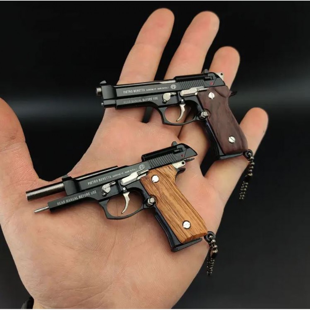 Porte-clés premium pistolet Beretta ultra réaliste avec poignée en bois véritable (couleur aléatoire)