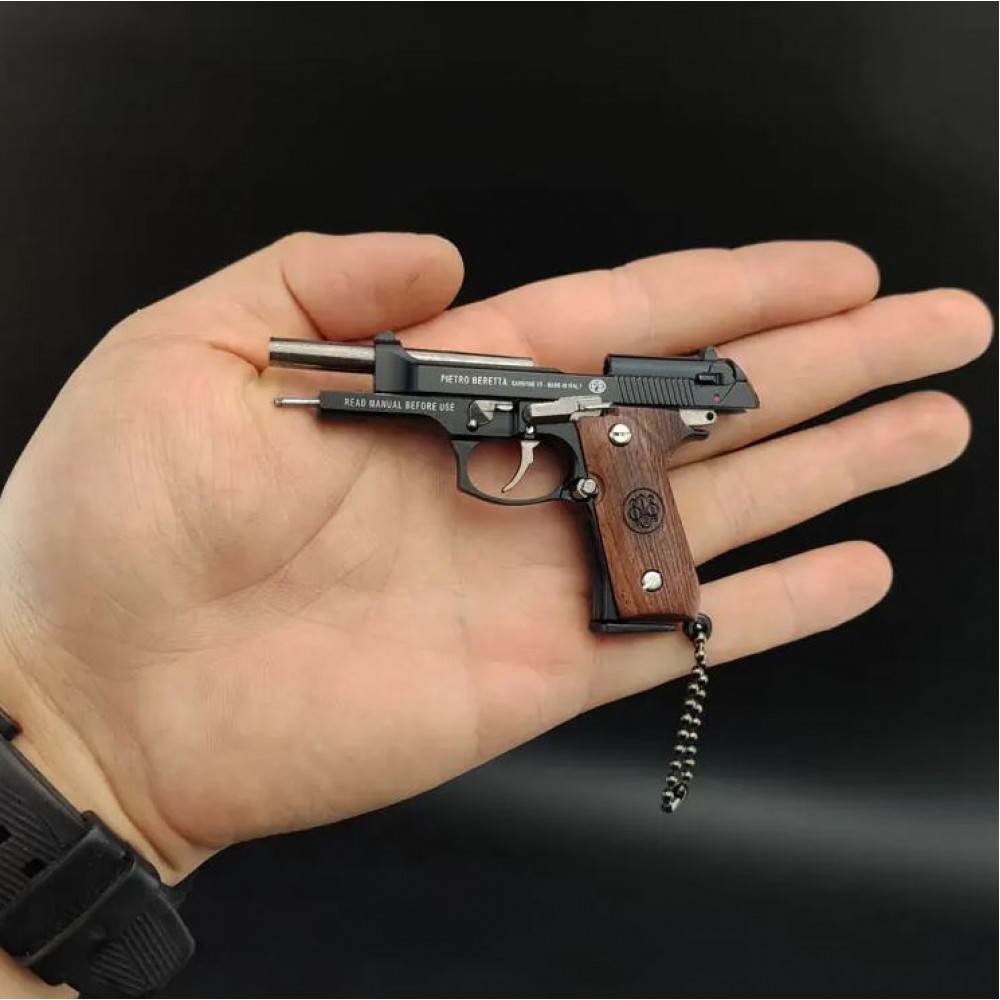 Porte-clés premium pistolet Beretta ultra réaliste avec poignée en bois véritable (couleur aléatoire)