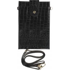 Portefeuille elégante universel pour smartphone luxueux en look cuir de crocodile avec lanière de cou - Noir