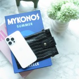 Portefeuille elégante universel pour smartphone luxueux en look cuir de crocodile avec lanière de cou - Noir